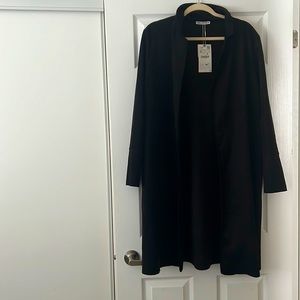 ZARA - Long Suede Coat - Black - Size XL